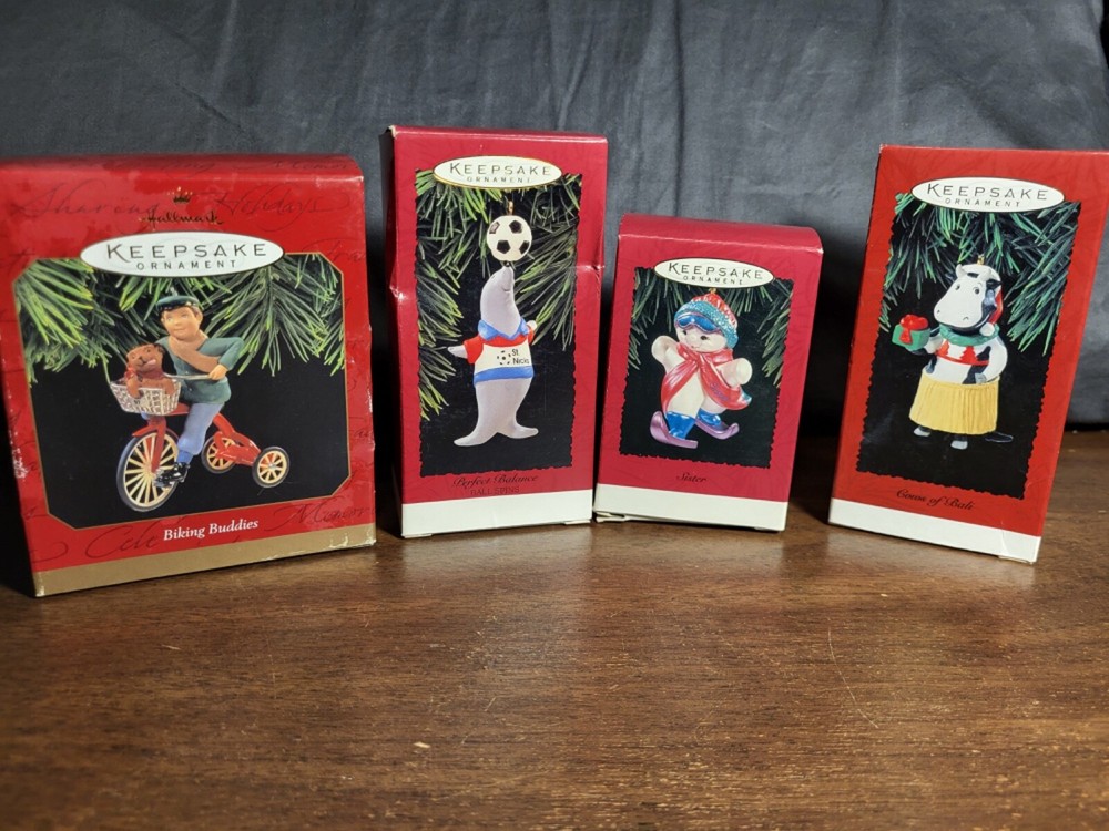 NIB Hallmark Ornaments Sister Biking Buddies and Cows of Bali Collectibles