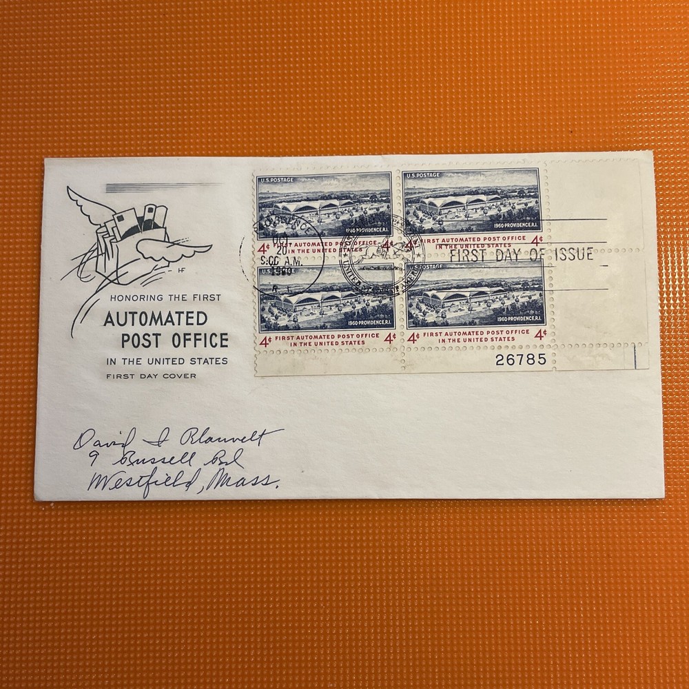 US COVER FIRST AUTOMATED POST OFFICE PROVIDENCE RHODE ISLAND FDC PLATE BLOCK-image