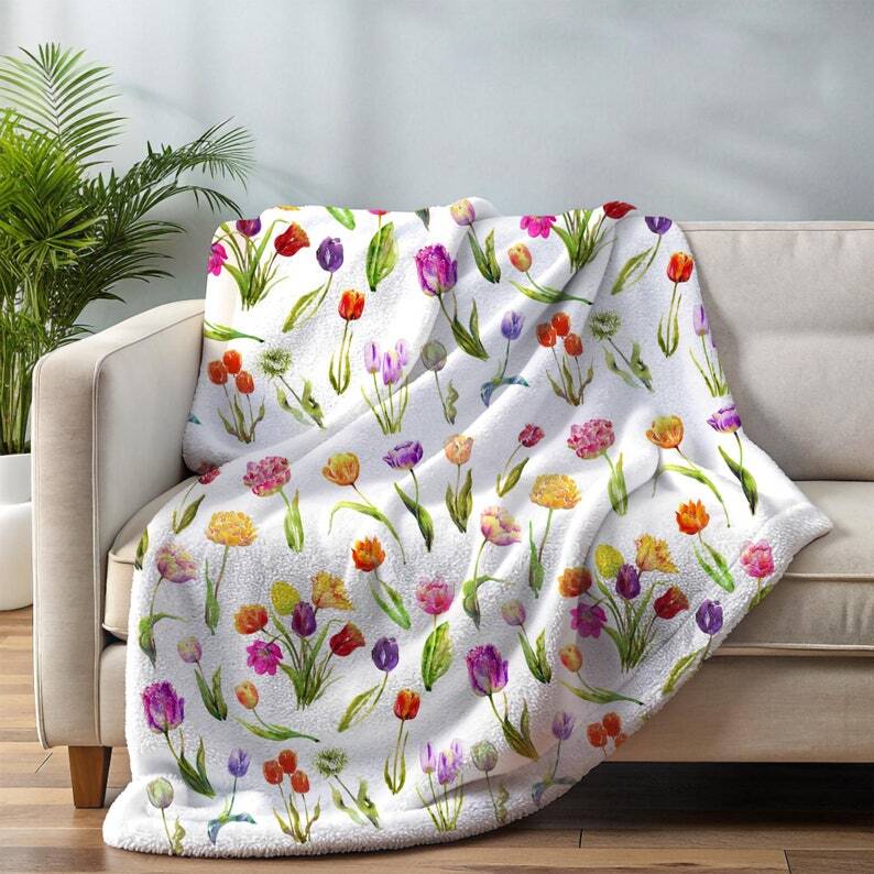 Floral Throw Blanket Floral Pattern Cozy Blanket Tulip Print Blanket
