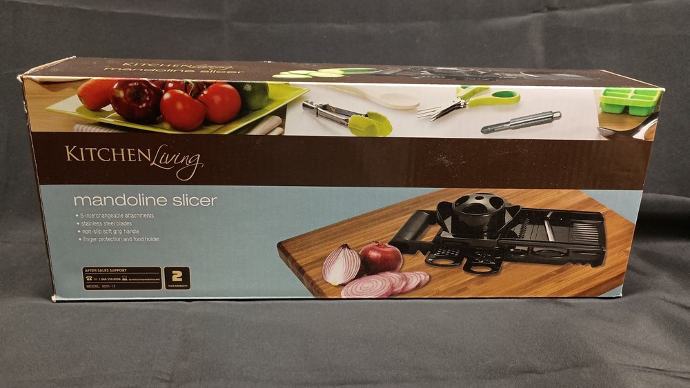 Kitchen Living Mandoline Slicer 5 Attachments SS Blades Soft Grip Handle NIB
