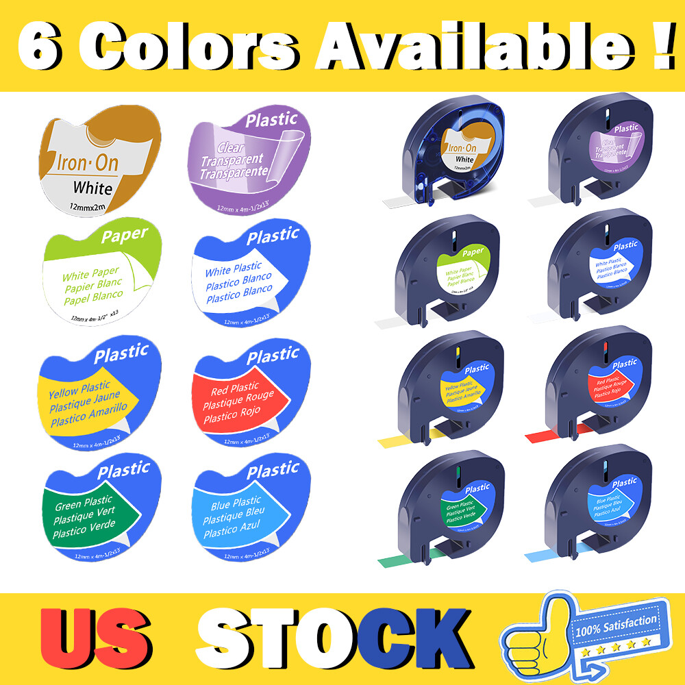 4×Multicolor Label Tape Refills for DYMO LetraTag LT-100T 16952 91330 91331 12mm
