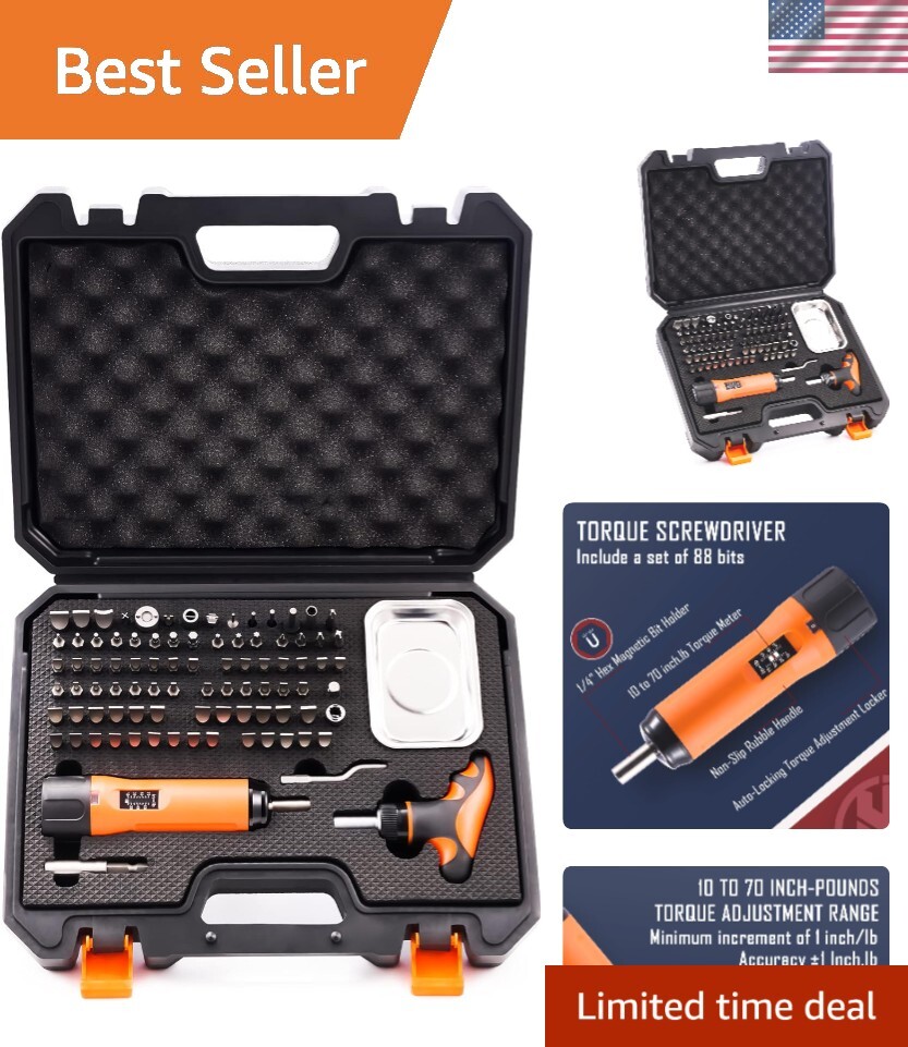 Precision 1/4 Torque Screwdriver Set Adjustable 10-70 In-Lbs for Engineering and Electronics