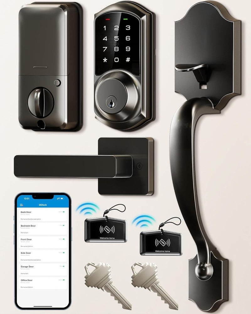 Veise Smart Keyless Front Door Lock Set with App Control in Matte Black