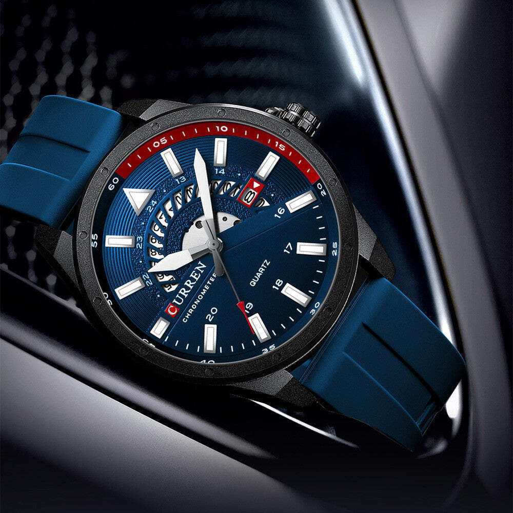 Men's Casual Silicone Strap Quartz Watch with Round Dial and Titanium Buckle