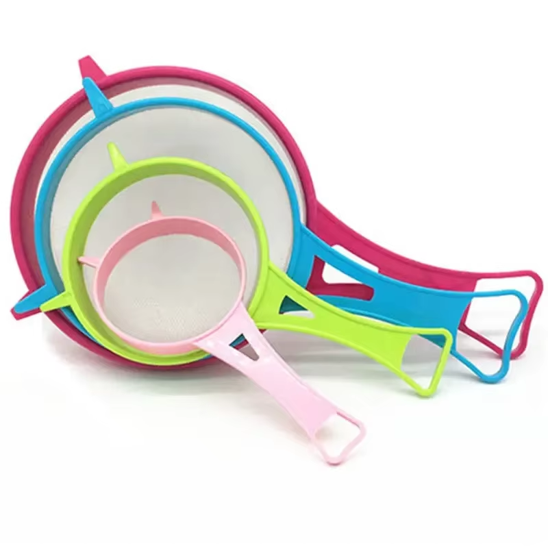 New 4Pcs Plastic Fine Mesh Filter Colander Soy Milk Sieve Flour Sieve with Handl