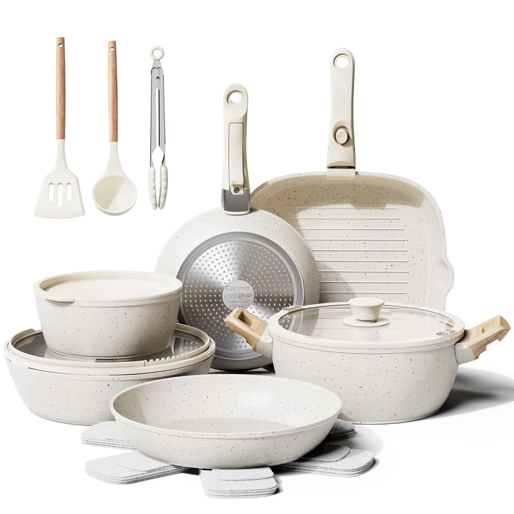 Non Stick Ceramic Cookware Set with Removable Handles, PFOA Free Pots and Pans