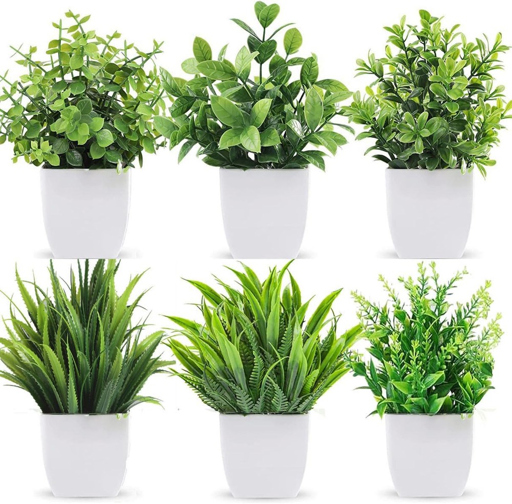 6 Mini Artificial Potted Eucalyptus Plants for Home Decor
