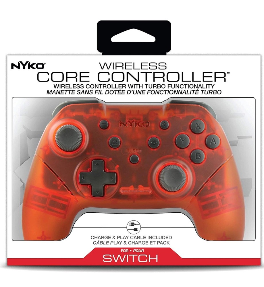 New Nyko Wireless Core Controller for Nintendo Switch  Clear Red Bluetooth Turbo