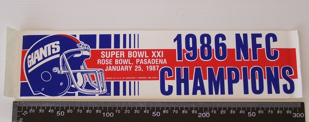 VINTAGE GIANTS NFC CHAMPIONS 1986 SUPERBOWL ROSE BOWL PASADENA SOUVENIR STICKER