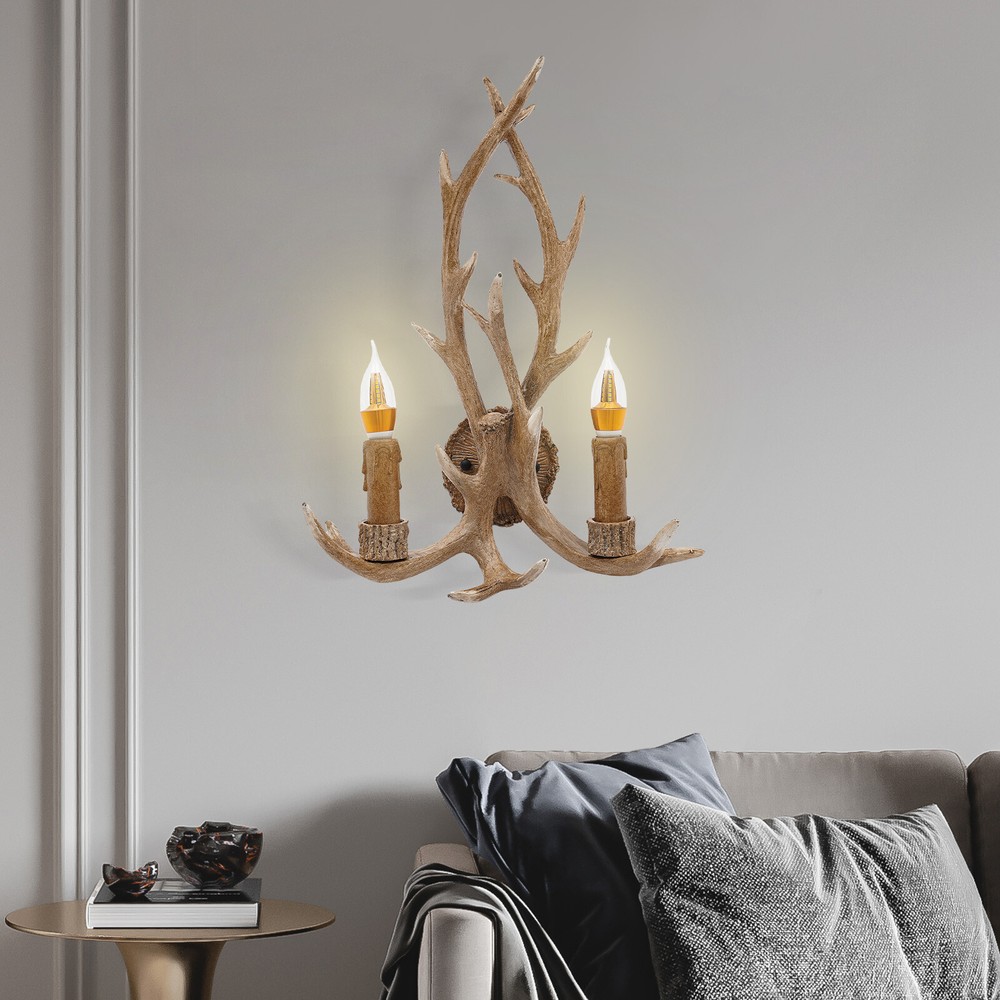 Farmhouse Antler 2-Light Wall Sconce Indoor Pendant Lamp  