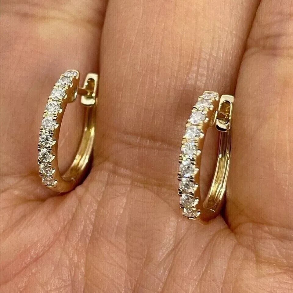 2Ct Round Cut Simulated Diamond 14K Gold Plated Huggie Hoop Earrings