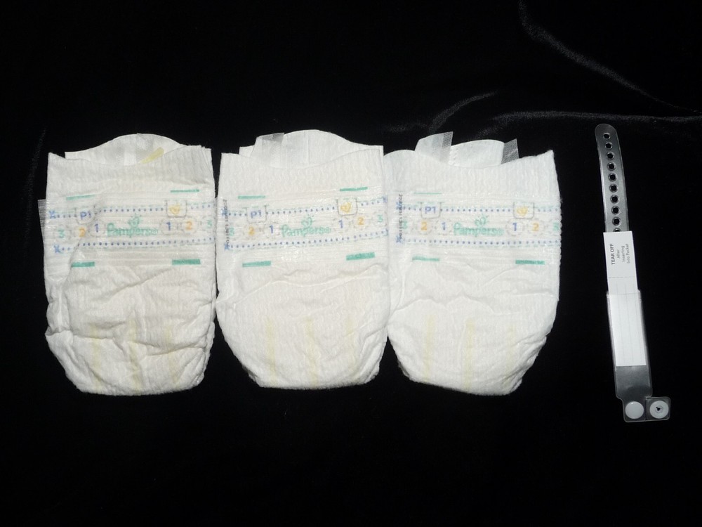 Pampers Swaddlers preemie diapers, P1  6lbs. for Reborn or baby doll, set of 3