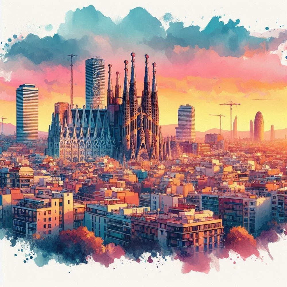 Barcelona skyline digital wallpaper background image-image