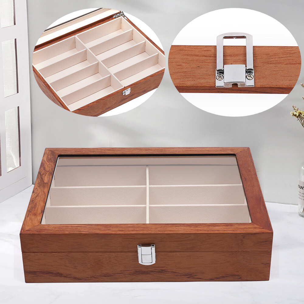 8Slots Eye Glasses Eyewear Sunglasses Wooden Case Display Storage Organizer Box!