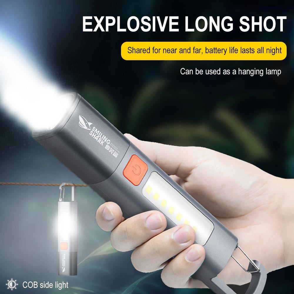 Super Bright LED Torch Flashlight with Hook USB Rechargeable Camping Light Z2D4