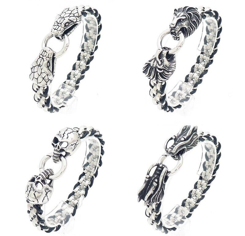 Stainless steel Lion Ophiocephalus skull buckle titanium steel bracelet