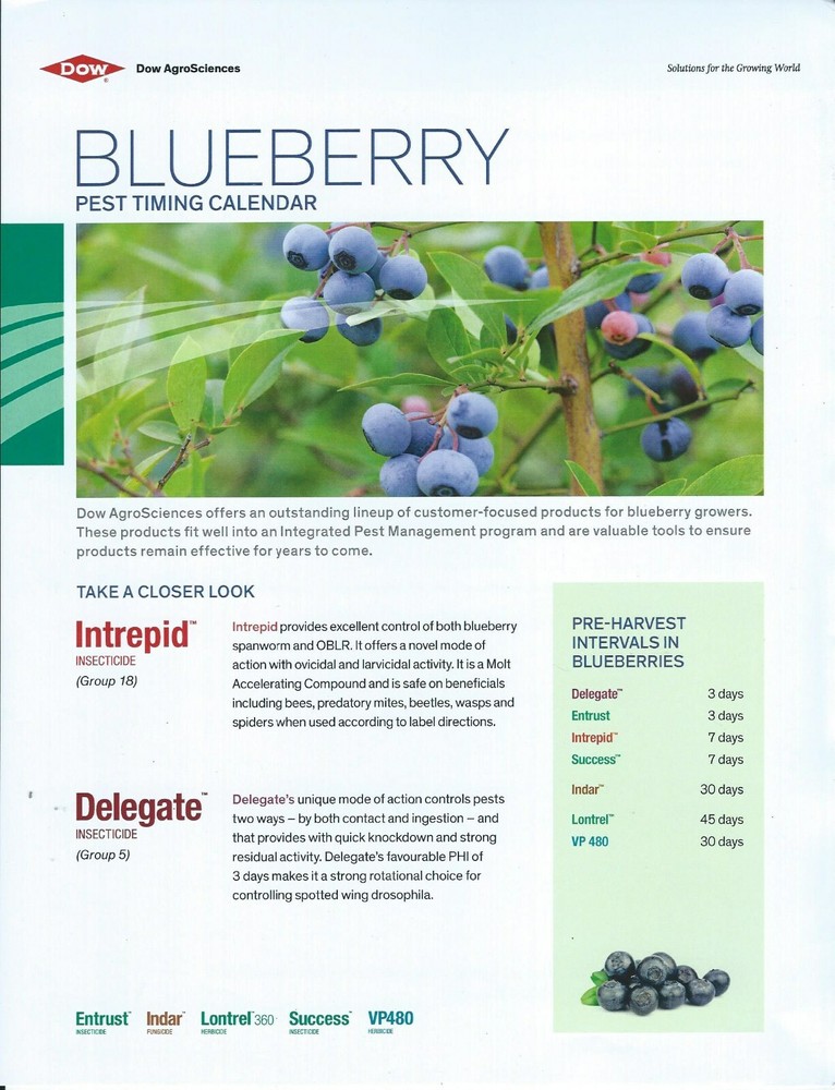 Farm Insecticide Brochure - Dow - Blueberry Pest Timing Calendar - c2016 (F7153)