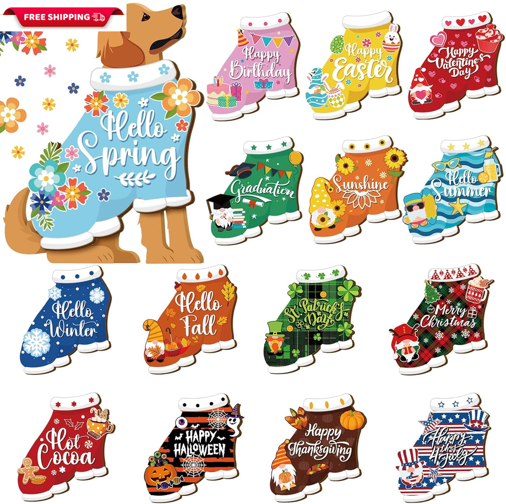 16 Pcs Interchangeable Seasonal Dog Welcome Sign for Valentine'S Day Replaceable
