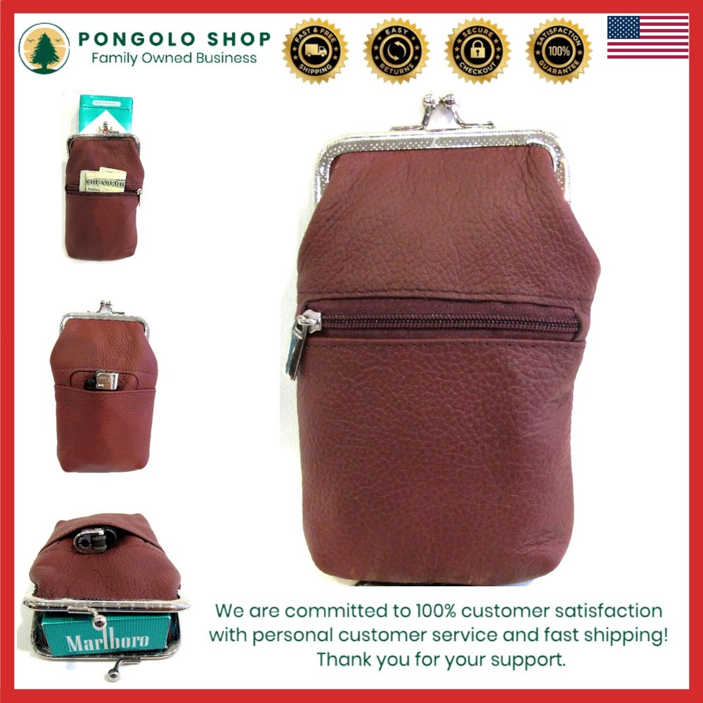 Chic Leather Cigarette Holder and Coin Pouch with Easy Clasp - Wine Color