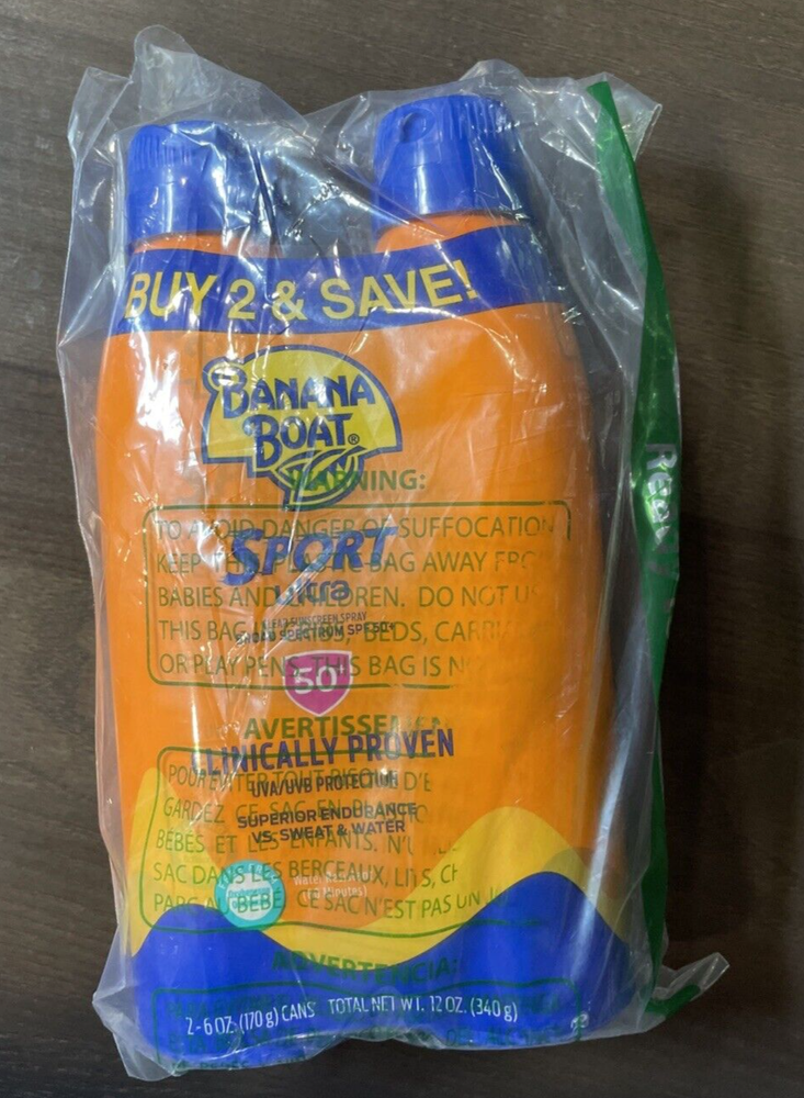 Banana Boat Sport Ultra SPF 50 Sunscreen Spray Twin Pack 6 oz Each Expires 05/2026
