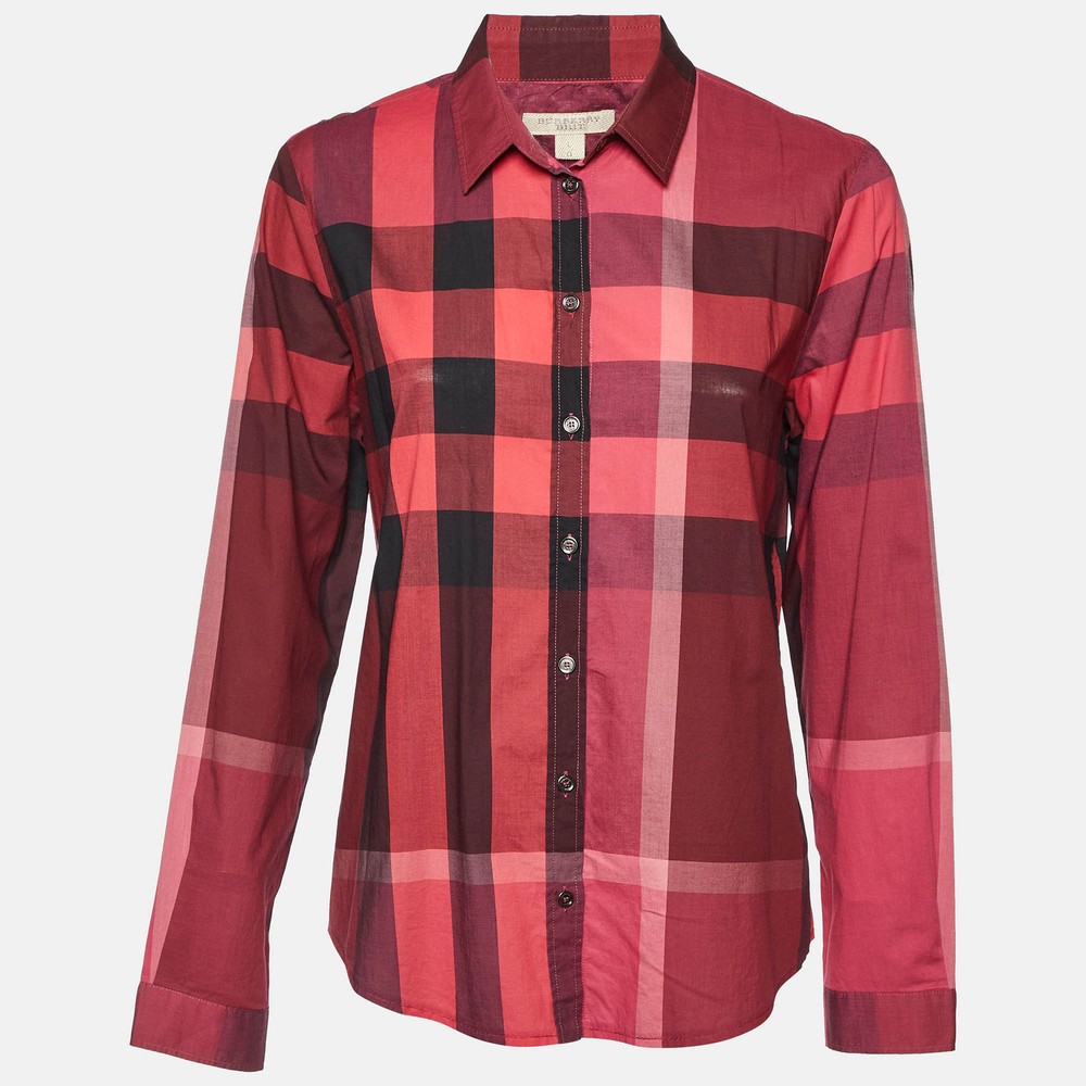 Burberry Brit Pink Nova Check Cotton Button Front Shirt L