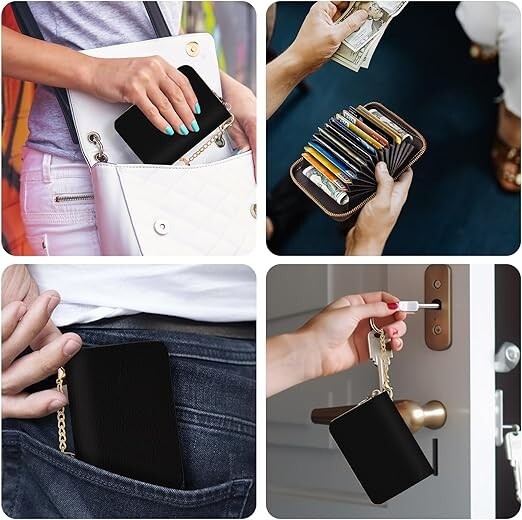 Slim RFID Blocking Card Holder Wallet for Women with Keychain-image
