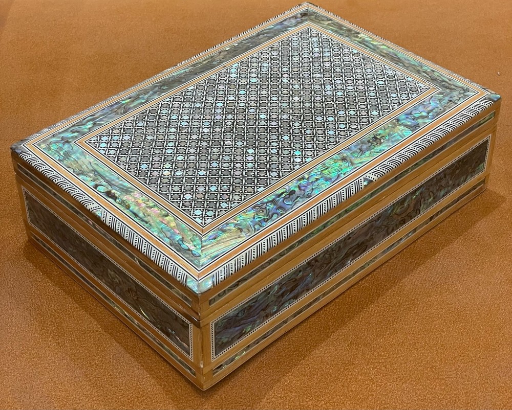 Egyptian Wood Jewelry Box Inlaid mother of Pearl Handmade 11.8