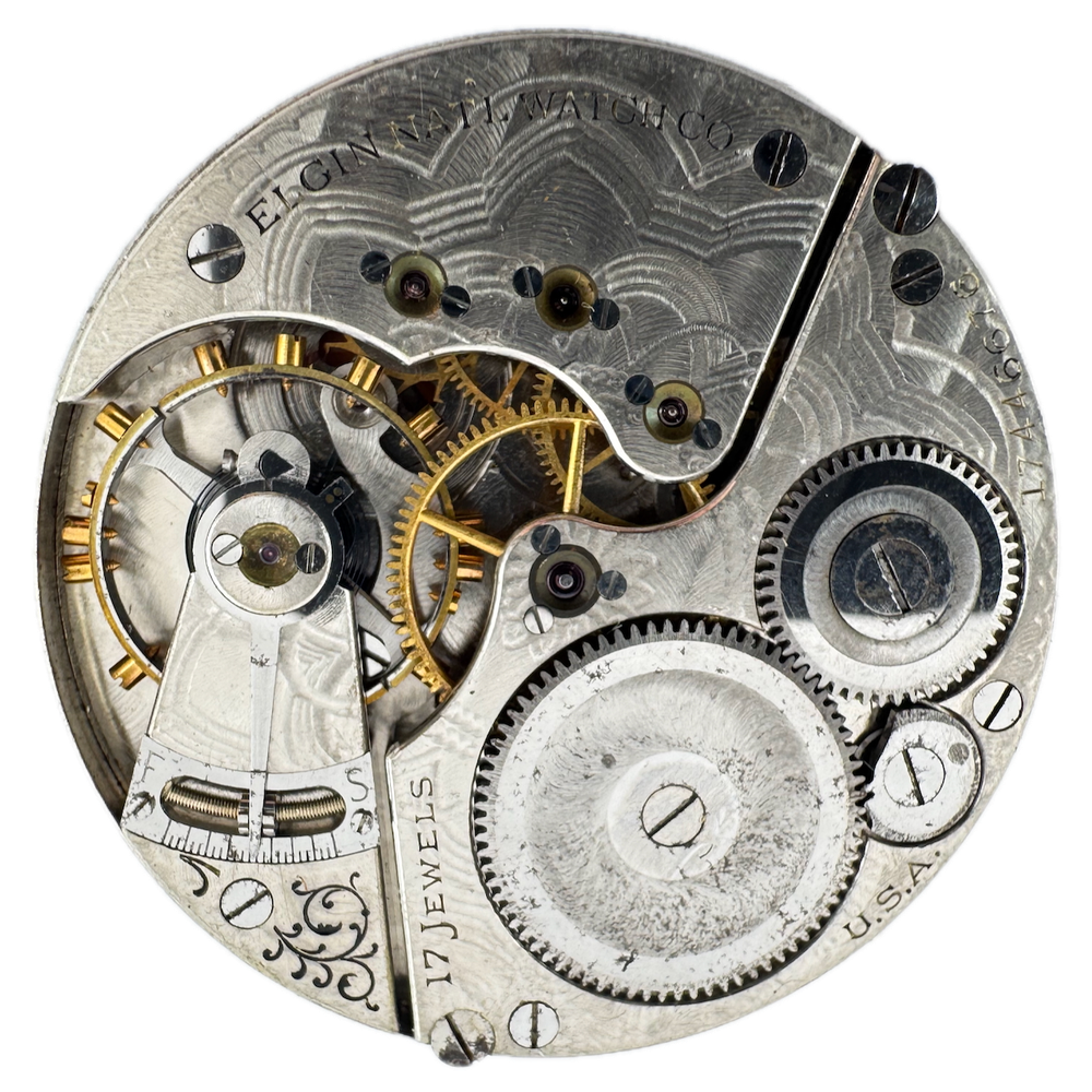 Antique 16s 1914 Elgin 17 Jewel Hunter Pocket Watch Movement 386 USA Rusted