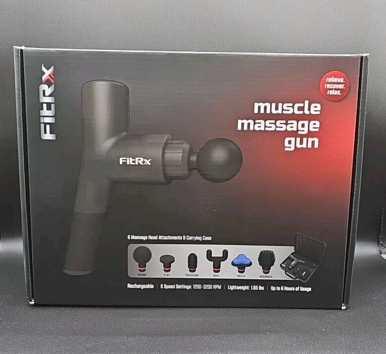 NIB - FitRX Muscle Massager Gun w/ 4 attachments & Carry Case - model # 7631