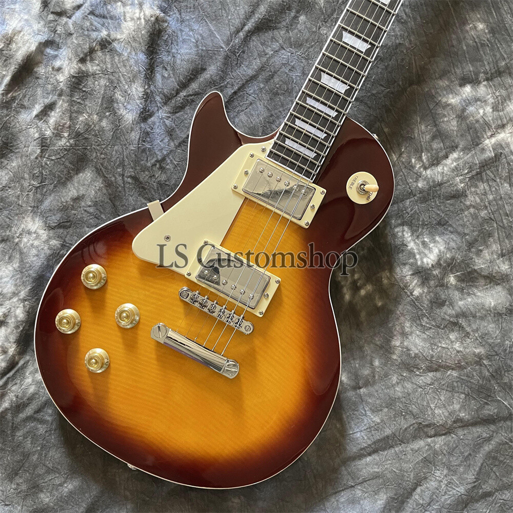 Standard LP Left Handed Electric Guitar Flame Maple Brown Burst Chrome Hardware