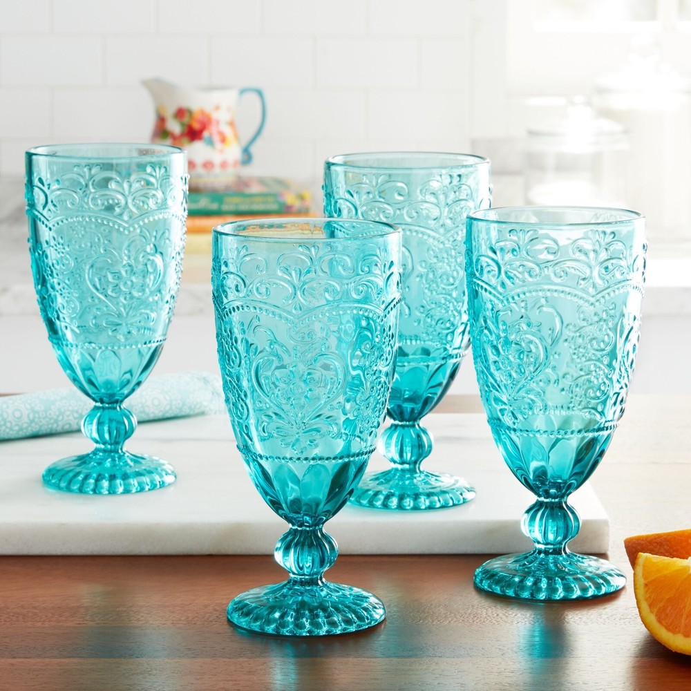 The Pioneer Woman Amelia 4-Piece 14.7-Ounce Goblet Set, Teal