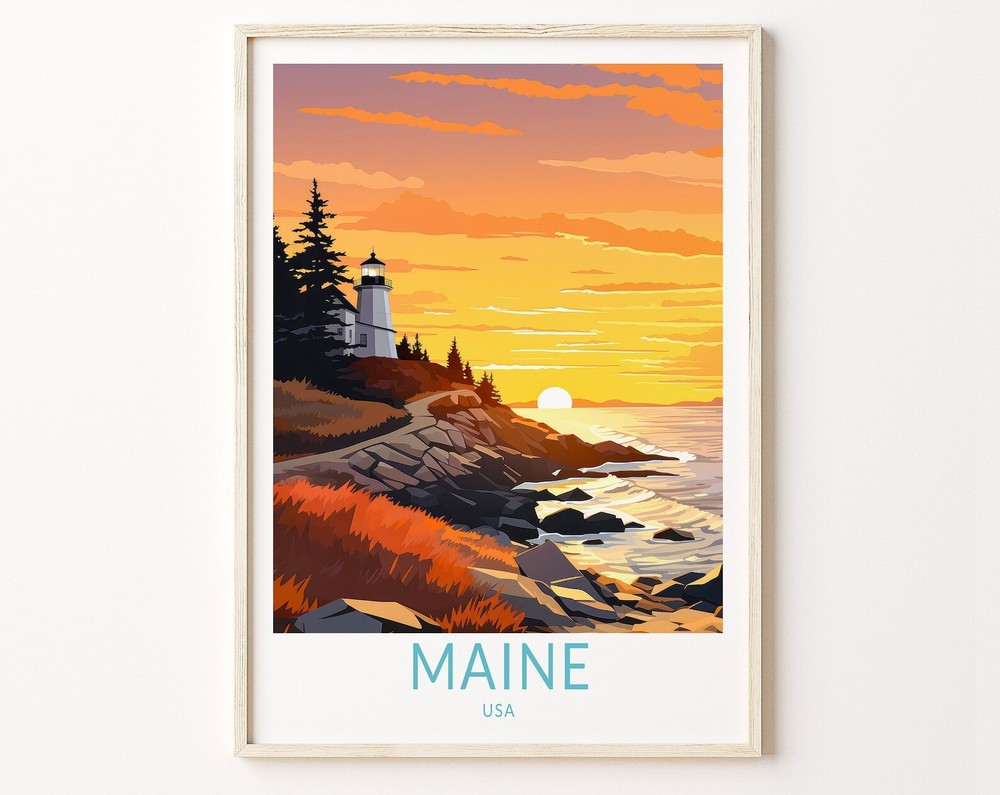 Maine Travel Print Maine State Coastal Travel Poster Maine Travel Wall Art
