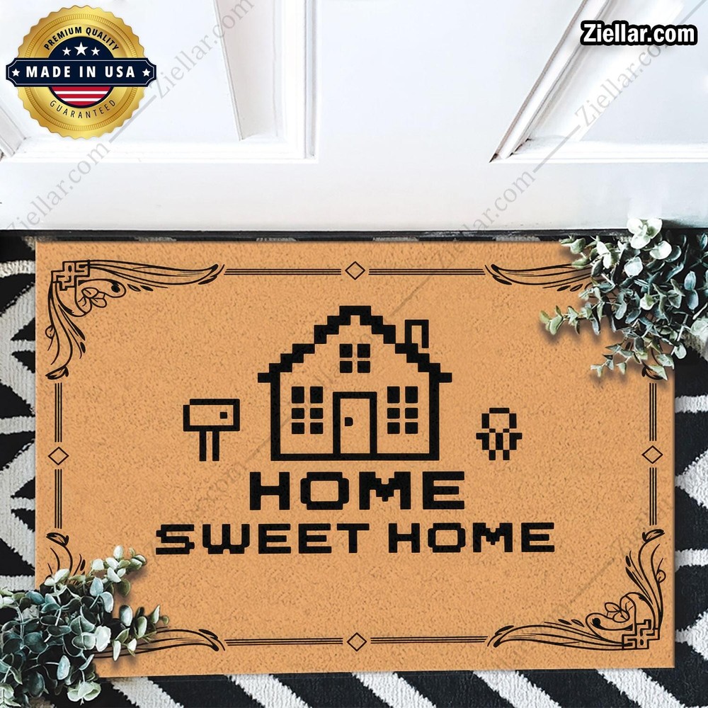 Custom Retro Pixel Doormat with Home Sweet Home Elegant Art Design-image