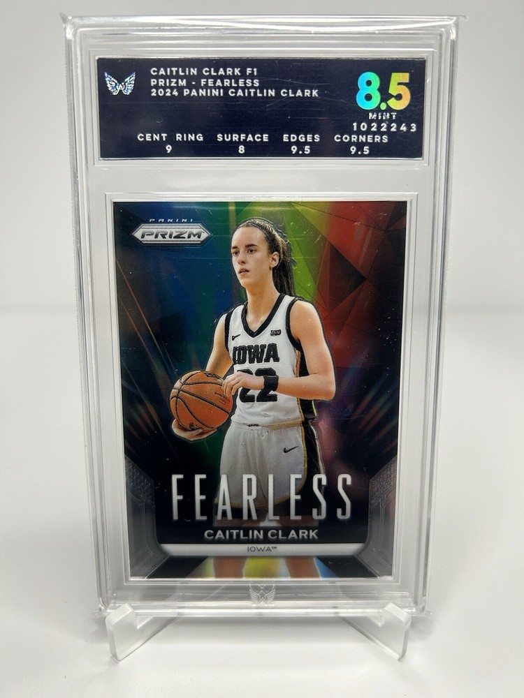 2024 Panini Caitlin Clark Rookie Collection #F1 Prizm Fearless - ARK 8.5