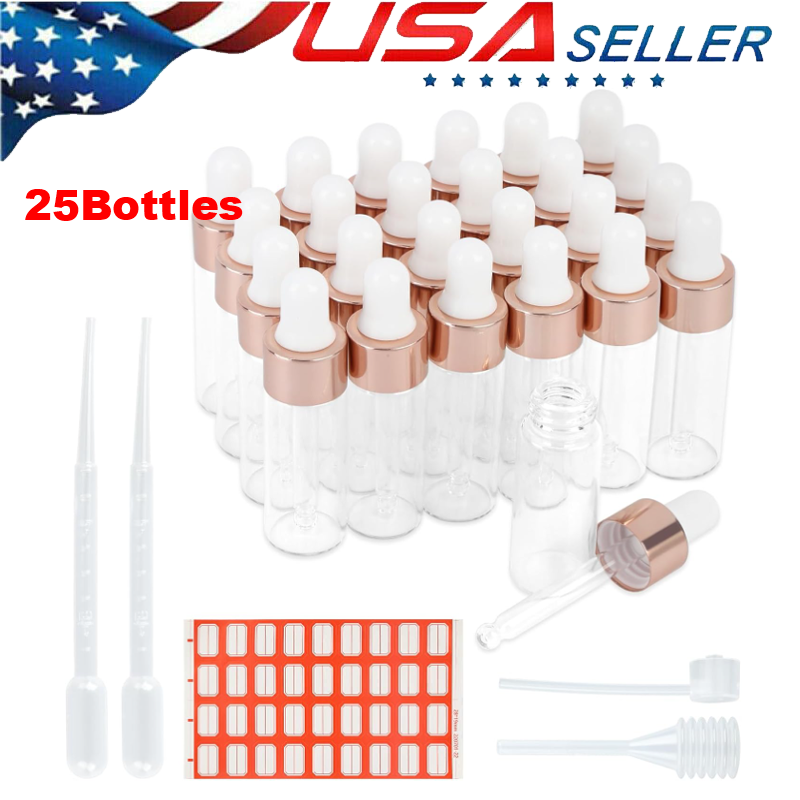 Clear Glass Dropper Bottles Empty with Funnel & Long Pipettes for Essential Oils