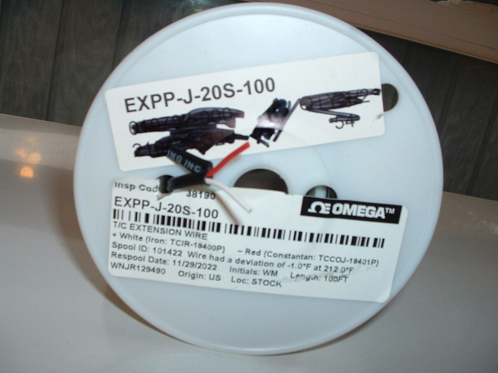 Omega EXPP-J-20-S-100 Type 20 AWG Thermocouple Duplex Extension Wire 100 FT