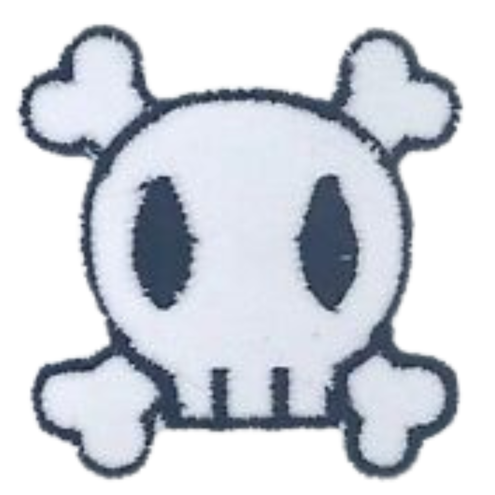 Black & White Skull Iron On Embroidered Patch Crossbones Design