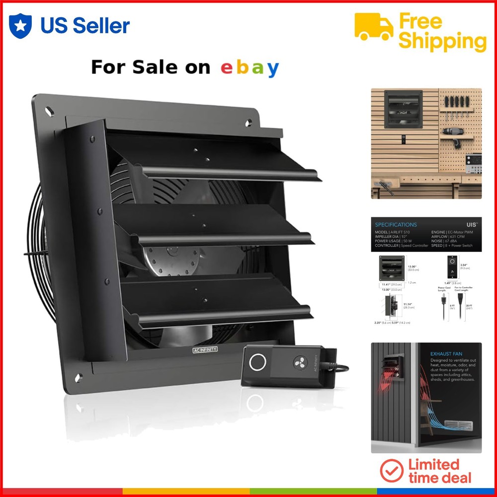 10-Inch EC Motor Shutter Exhaust Fan with 10-Speed Control