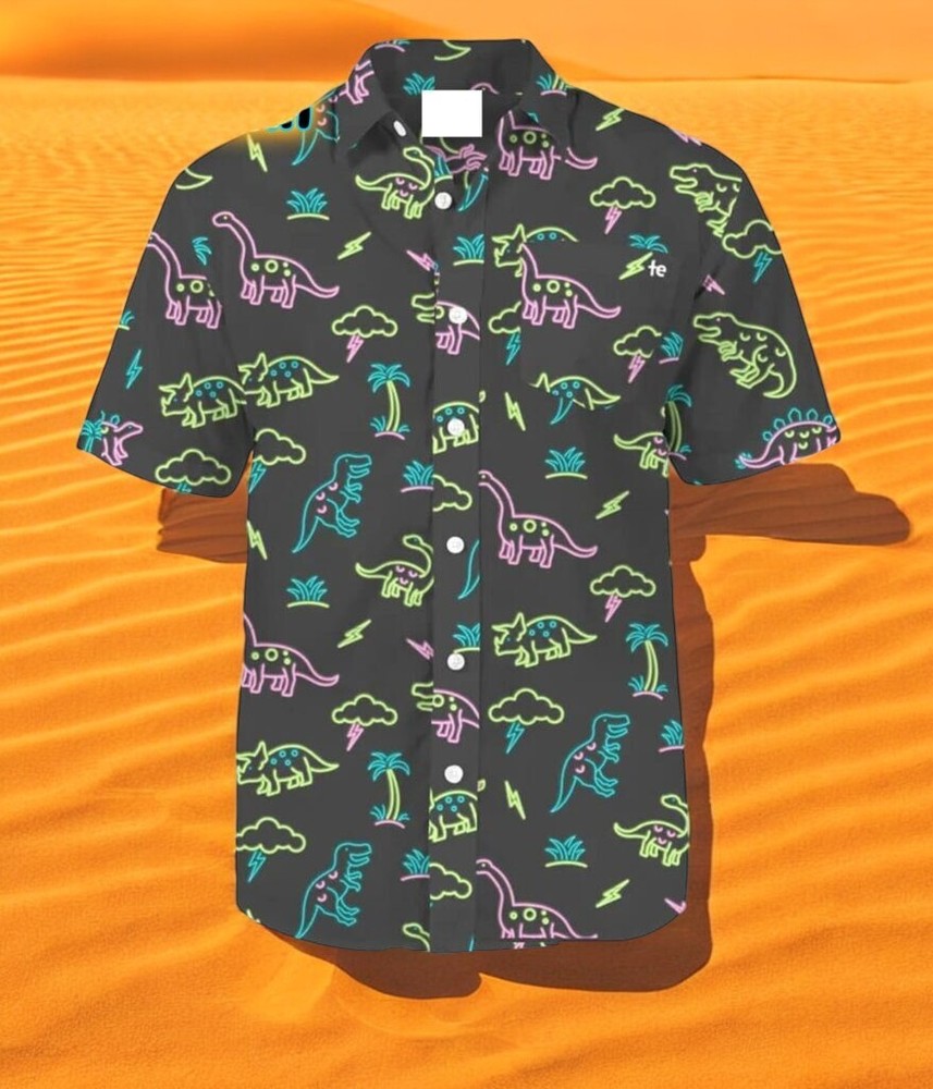 Neon Dinosaur Hawaiian Shirt