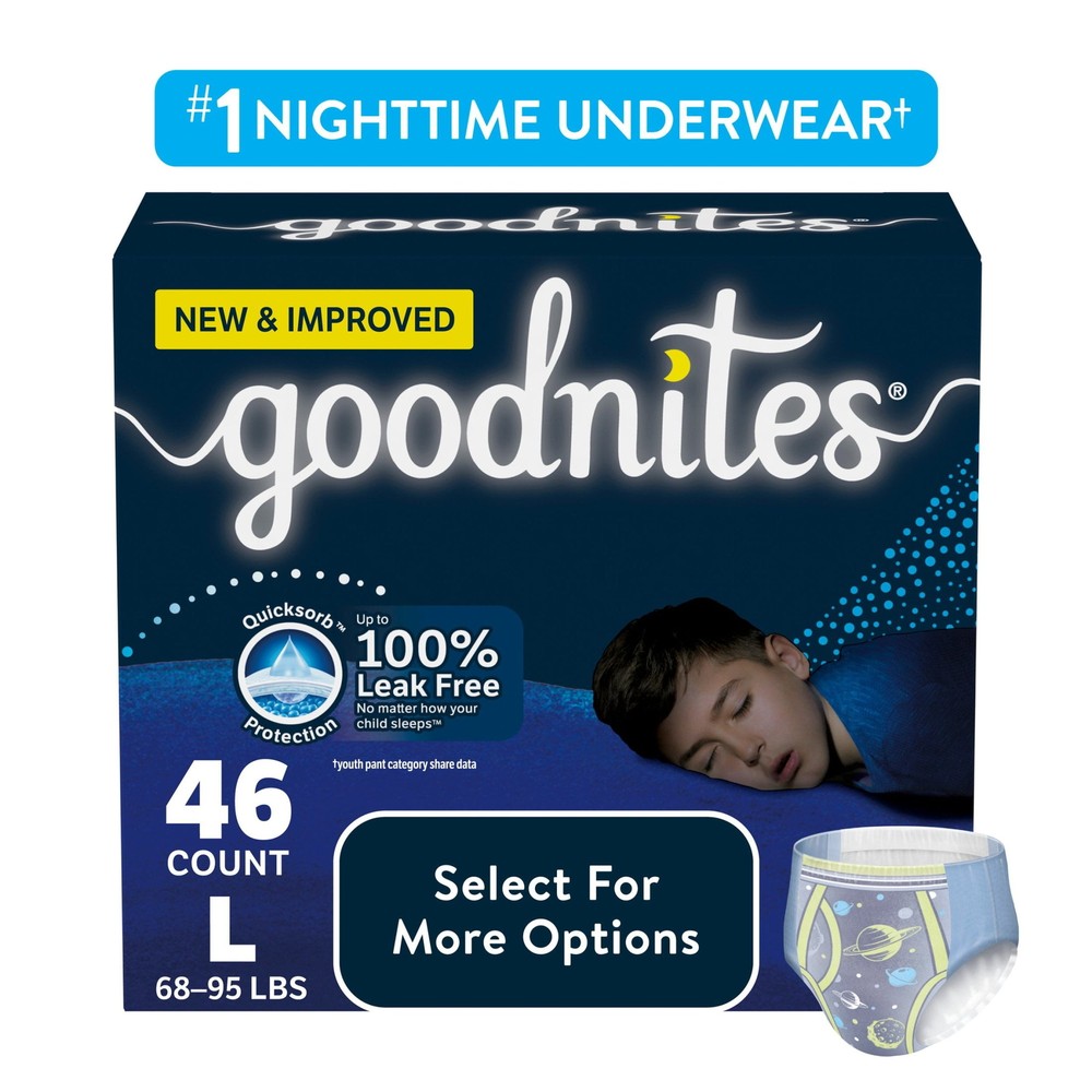 Goodnites Bedwetting Underwear for Boys, L (68-95 lbs), 46 Ct