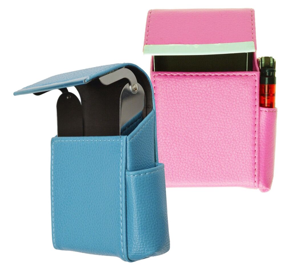 Cigarette Hard Case Genuine Leather Men Lady Lighter 100's Regular Holder