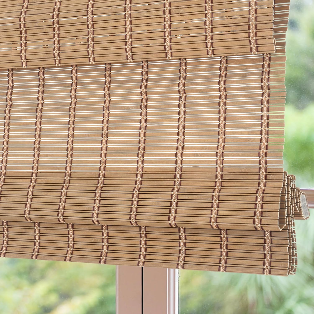 Cordless Bamboo Roman Shade Blind - Woven Wood Light Filtering Natural Window Covering