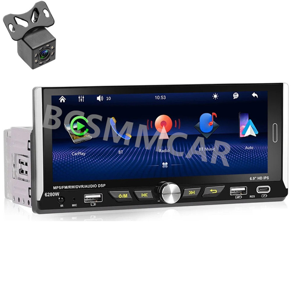 Touch Screen Car Stereo with BT, MP5, Carplay, Android Auto, and Camera