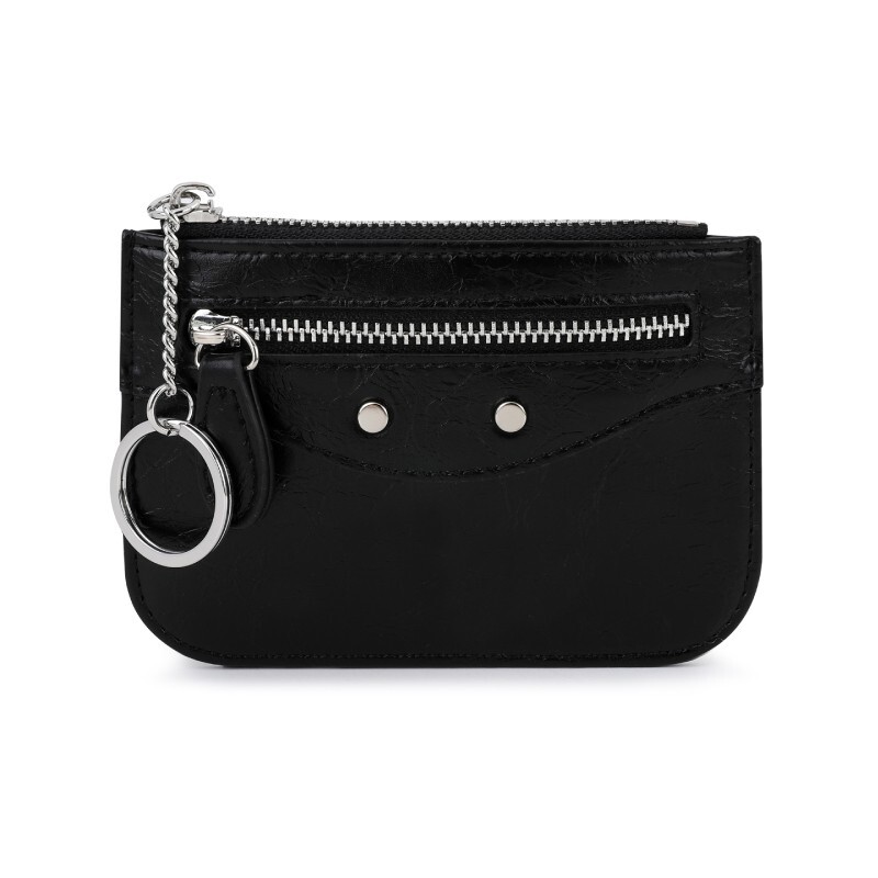 Slim RFID Zip Credit Card Holder Wallet with Keychain for Women Girls  -image