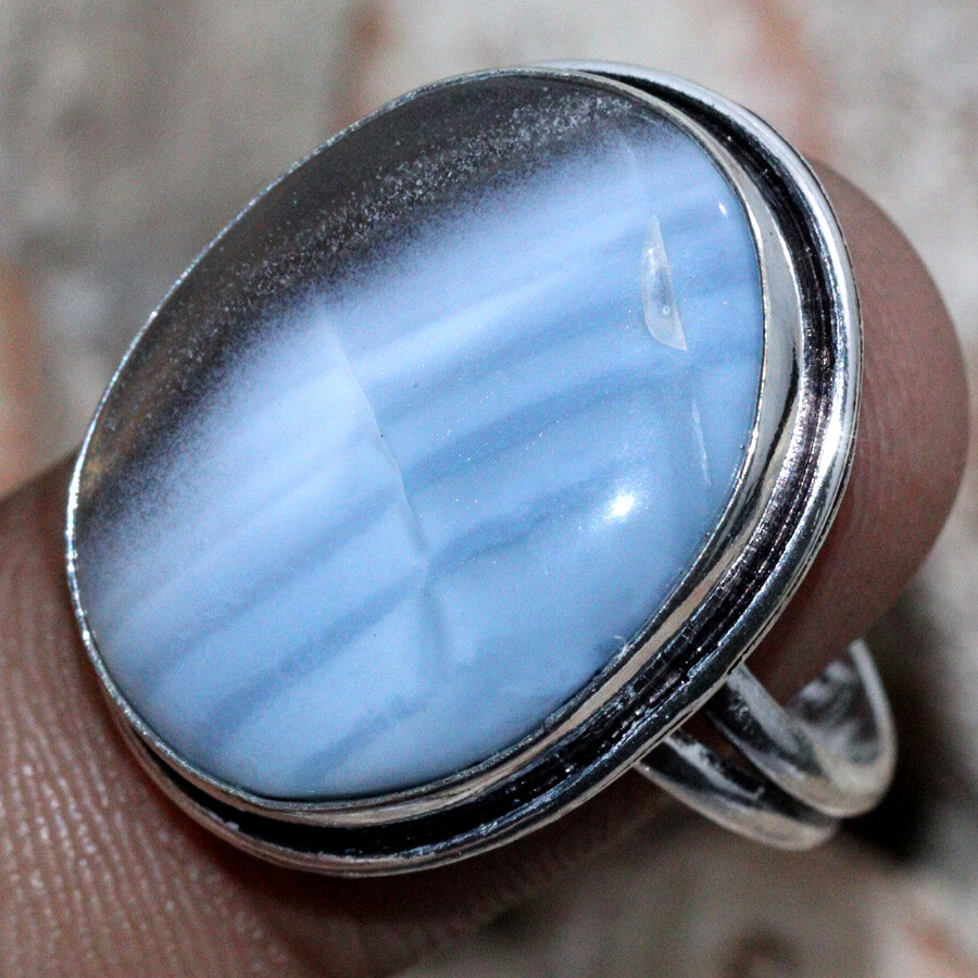 925 Silver Owhyee Blue Opal Ethnic Ring Size US 10.5 Jewelry
