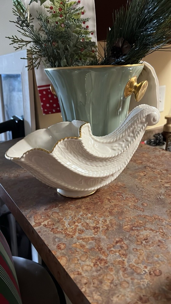 Lenox Thanksgiving Cornucopia Centerpiece Figurine White Ceramic Holiday Decor