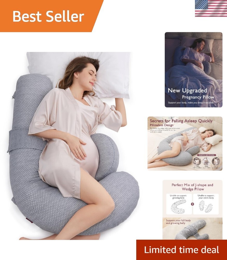 Adjustable F-Shape Maternity Pillow for Full Body Support - Machine Washable