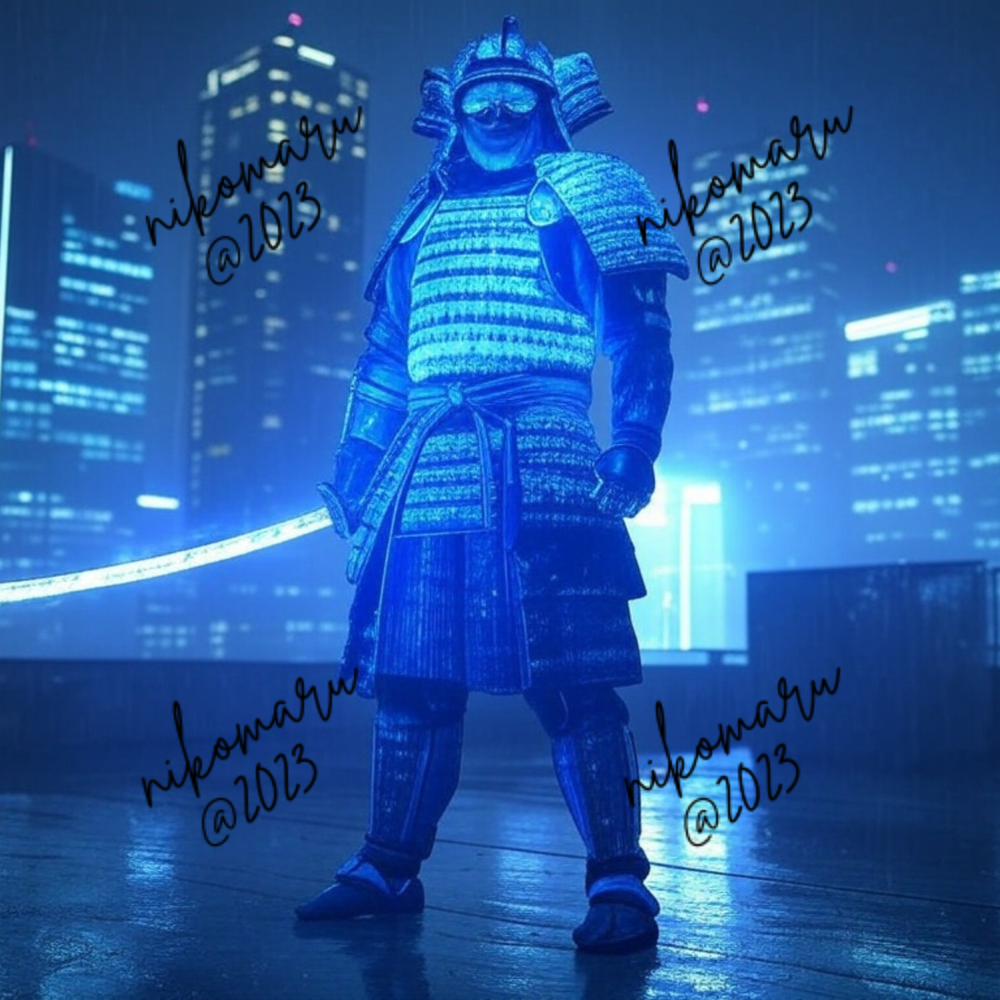 Neon Samurai Digital Art Desktop Wallpaper Background Image-image