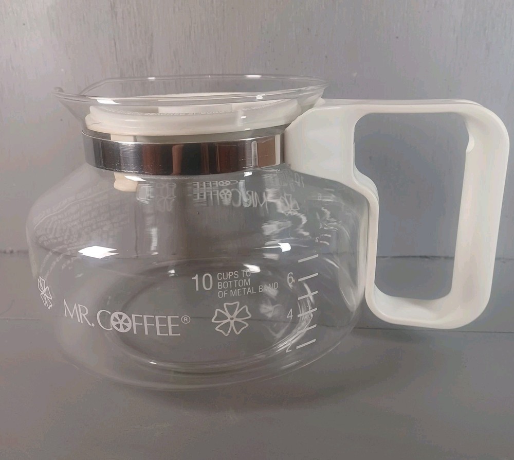 Vintage Mr Coffee 10-Cup Carafe Replacement with White Floral Handle  