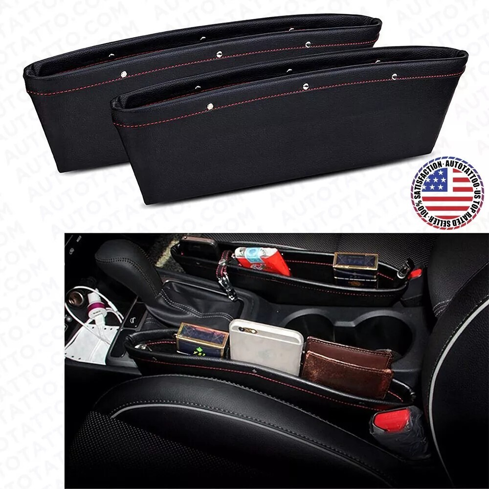 Black PU Leather Car Seat Console Gap Filler Side Organizer Pocket Storage Box